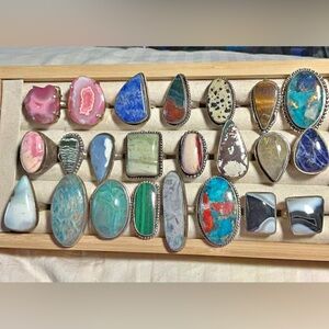 Sterling Silver Gemstone Ring Set Lot